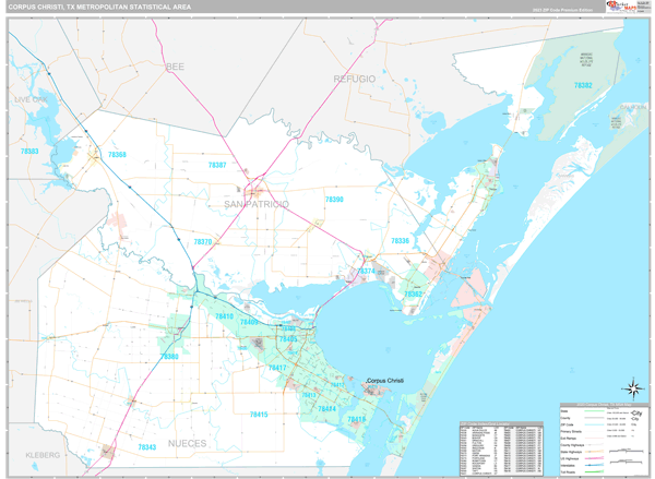 Corpus Christi, TX Metro Area Wall Map